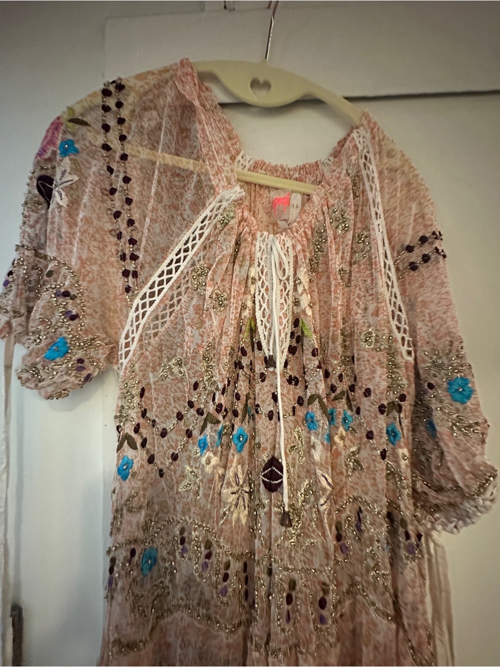 Free People Party Rosalie Beaded Tassels Embroidered Maxi Dress S - Picture 6 of 7